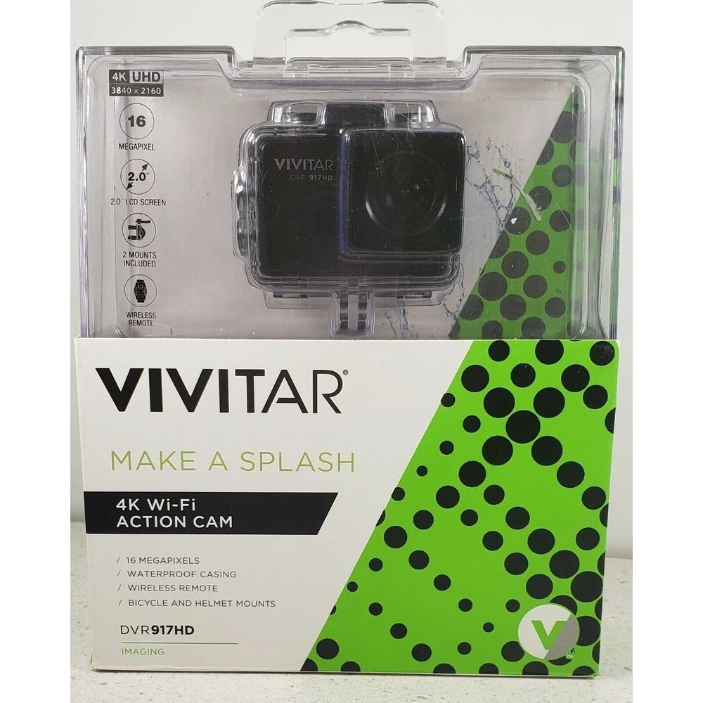 Vivitar DVR917HD 4K Action Camera with Wireless Watch Remote Black & Accessories